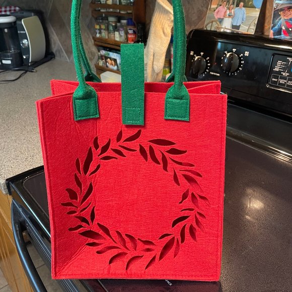 Christmas red and green felt festive tote bag - Picture 1 of 4